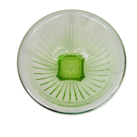 VTG Hazel Atlas Green Uranium Glass Mixing Serving Bowl 10” Square Pedestal Base - Picture 8 of 13